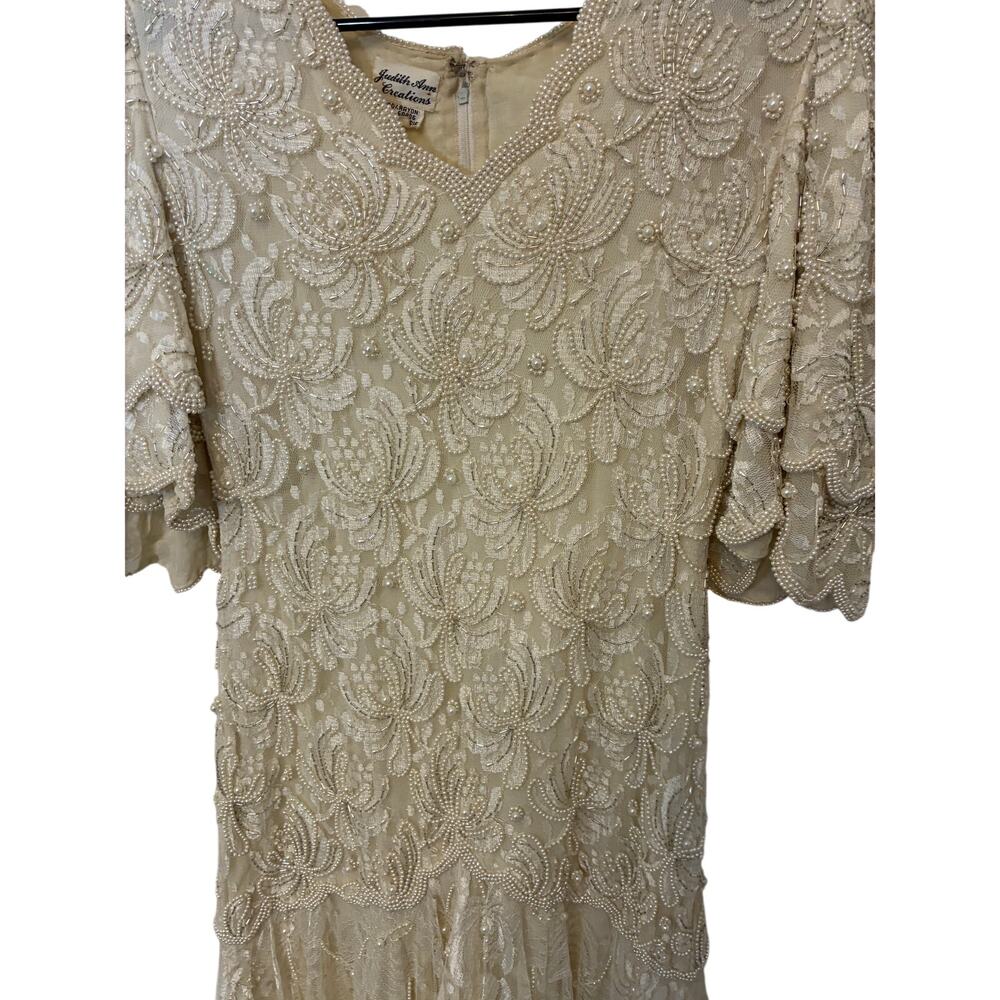 Vintage Judith Ann Lace Beaded Wedding Dress Women’s Sz M Faux Pearl Boho Lace - Picture 3 of 7